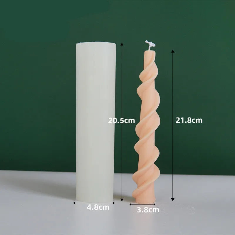 Silicone candle mould for making spiral lace rod decorative pillar candles.