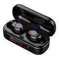 V7 LED button version wireless Bluetooth headset with charging case and three different sized silicone ear tips