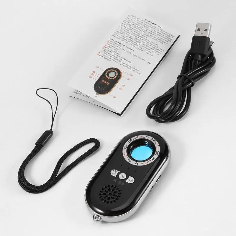Compact wireless signal detector with vibration alarm for travel security and anti-theft protection