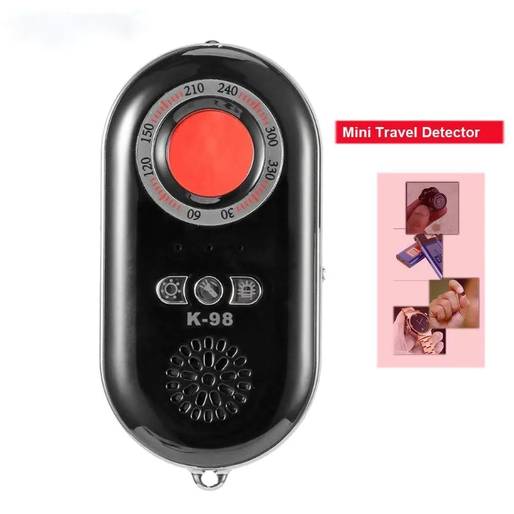 Compact wireless signal detector with vibration alarm for travel security and anti-theft protection