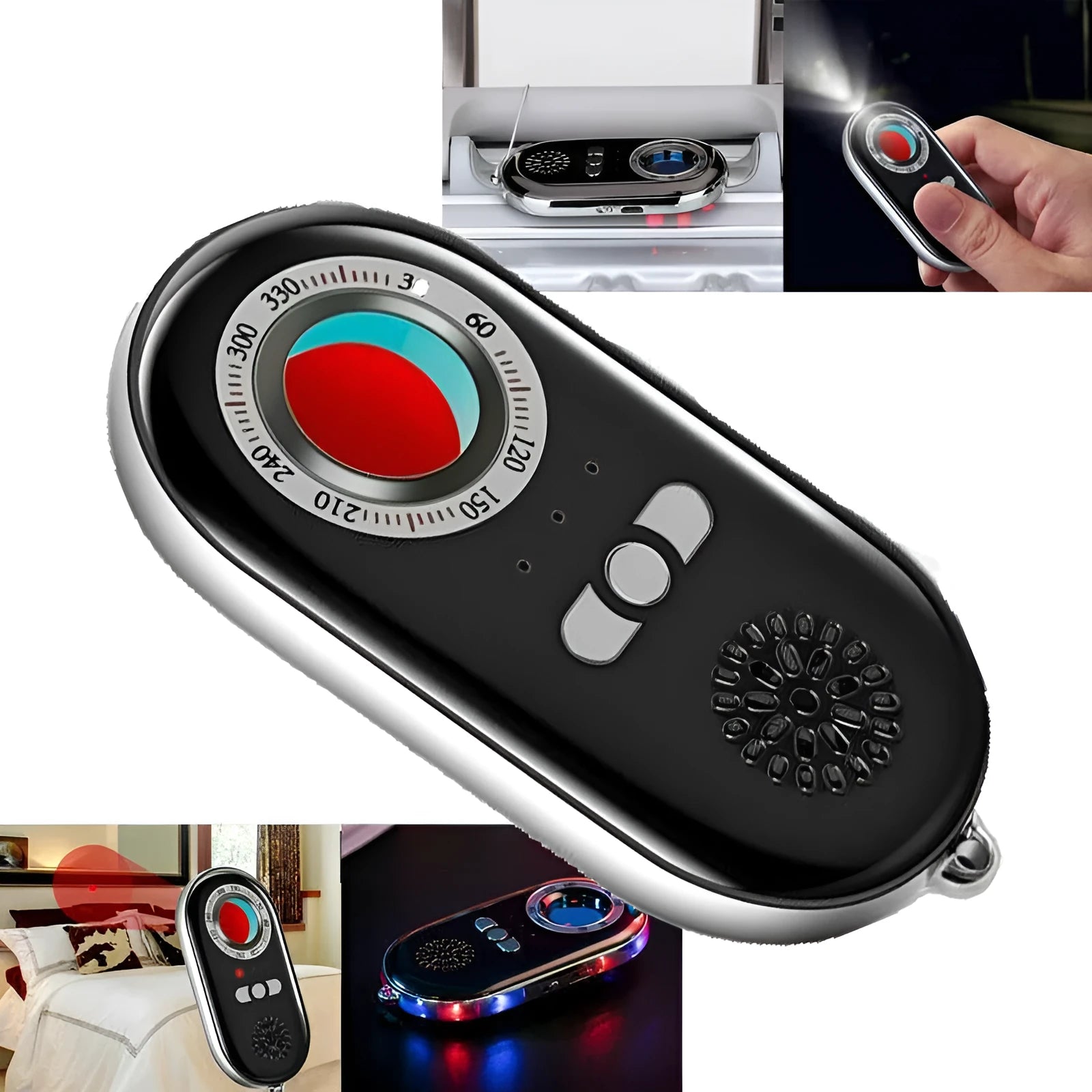 Compact wireless signal detector with vibration alarm for travel security and anti-theft protection
