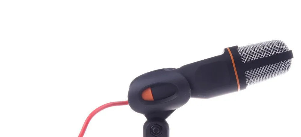 Black wired computer microphone with clip mount and 1.85 metre cable for PC chatting and karaoke