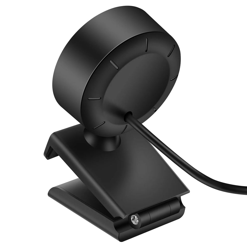 A 2K resolution USB webcam with a built-in LED fill light ring and microphone on a black ABS plastic housing.