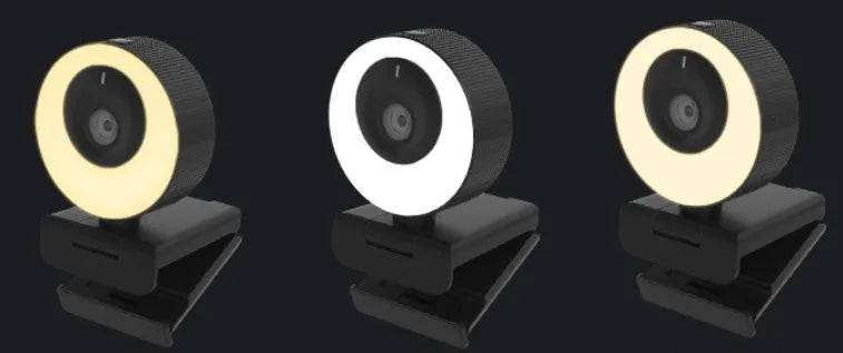 Black USB webcam for computer with magnetic privacy cover, shown on a laptop screen.