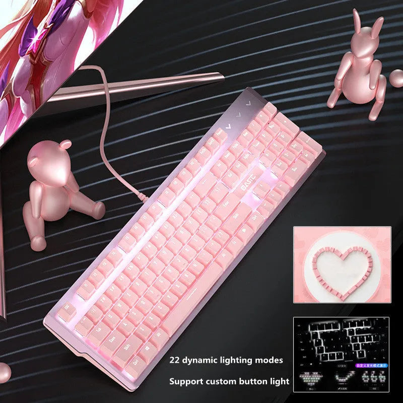 Pink mechanical keyboard with Green Axis switches and matching wired gaming mouse set