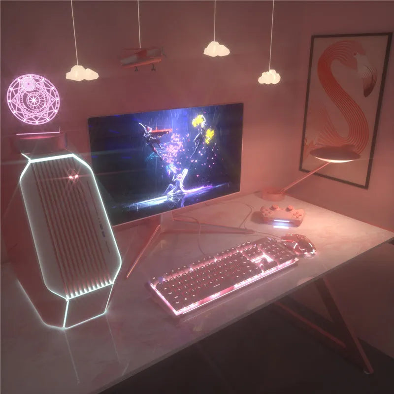 Pink mechanical keyboard with Green Axis switches and matching wired gaming mouse set