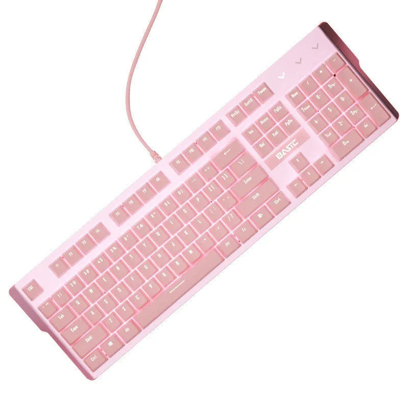 Pink mechanical keyboard with Green Axis switches and matching wired gaming mouse set