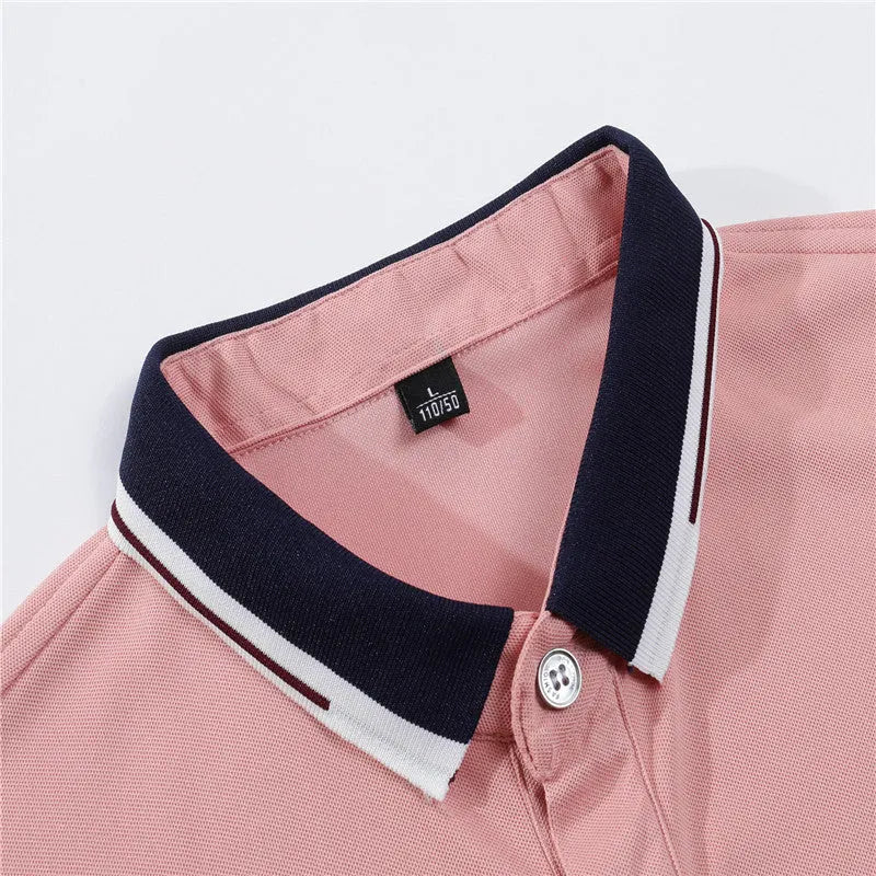 Men's short-sleeve polo shirt in solid colour with lapel collar for casual business wear