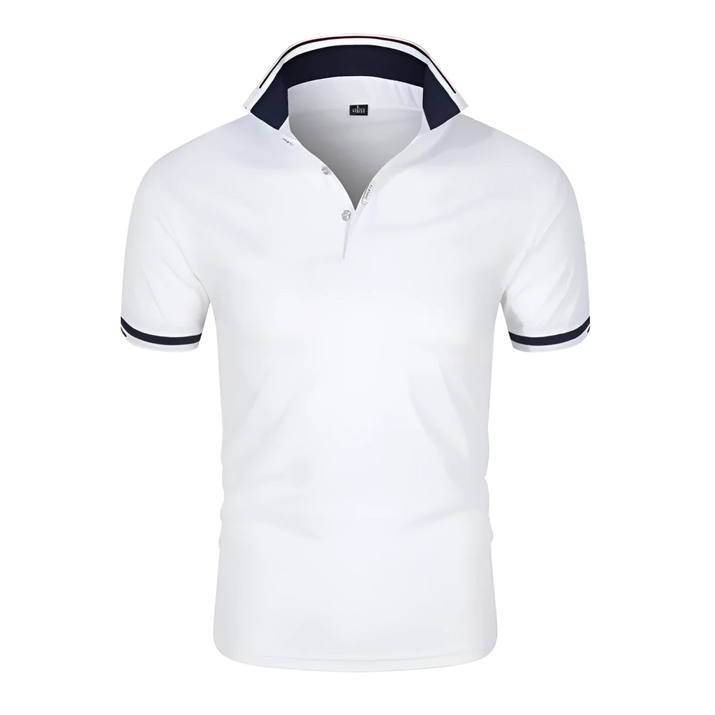 Men's short-sleeve polo shirt in solid colour with lapel collar for casual business wear