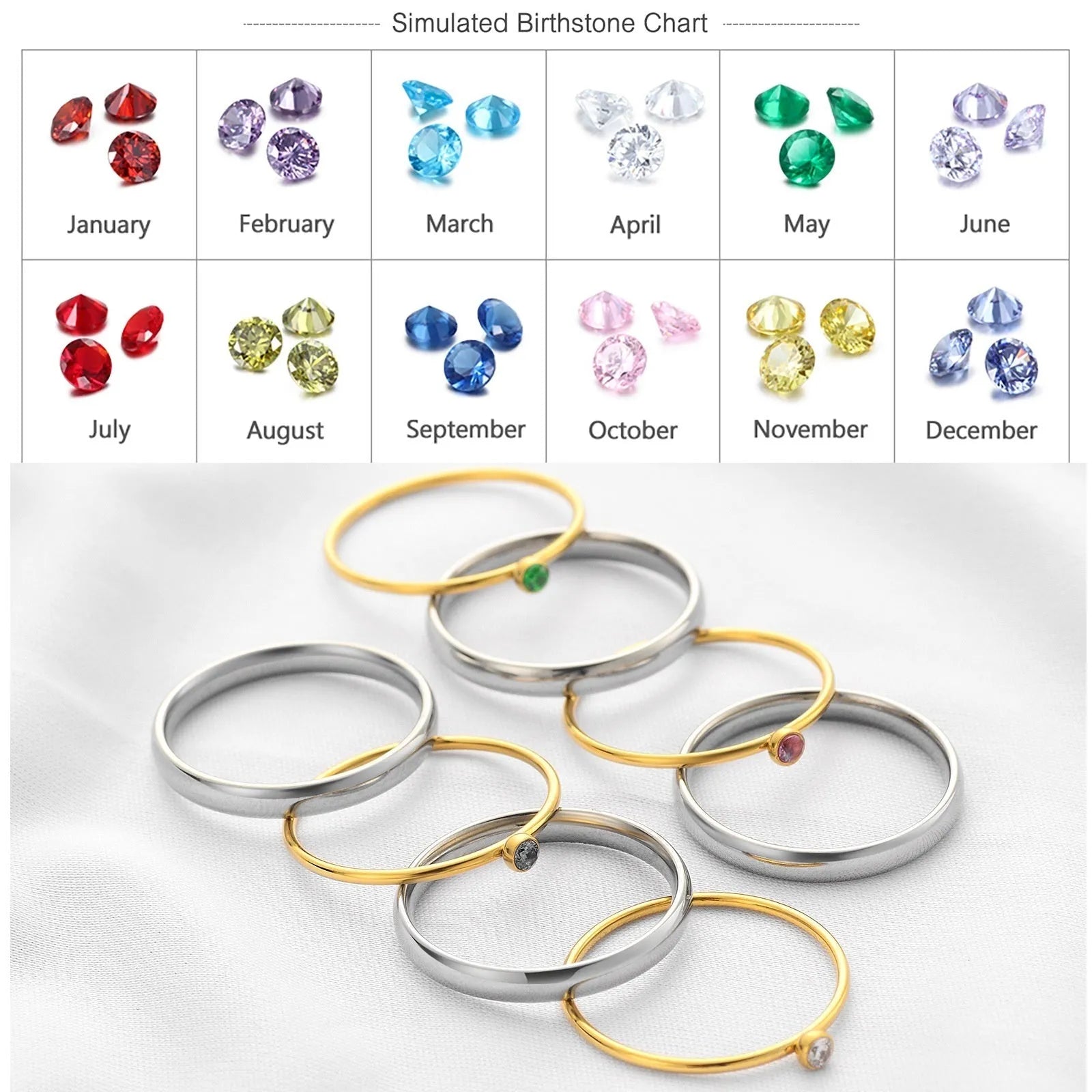 December birthstone engraved titanium steel ring with geometric design and gold electroplating.
