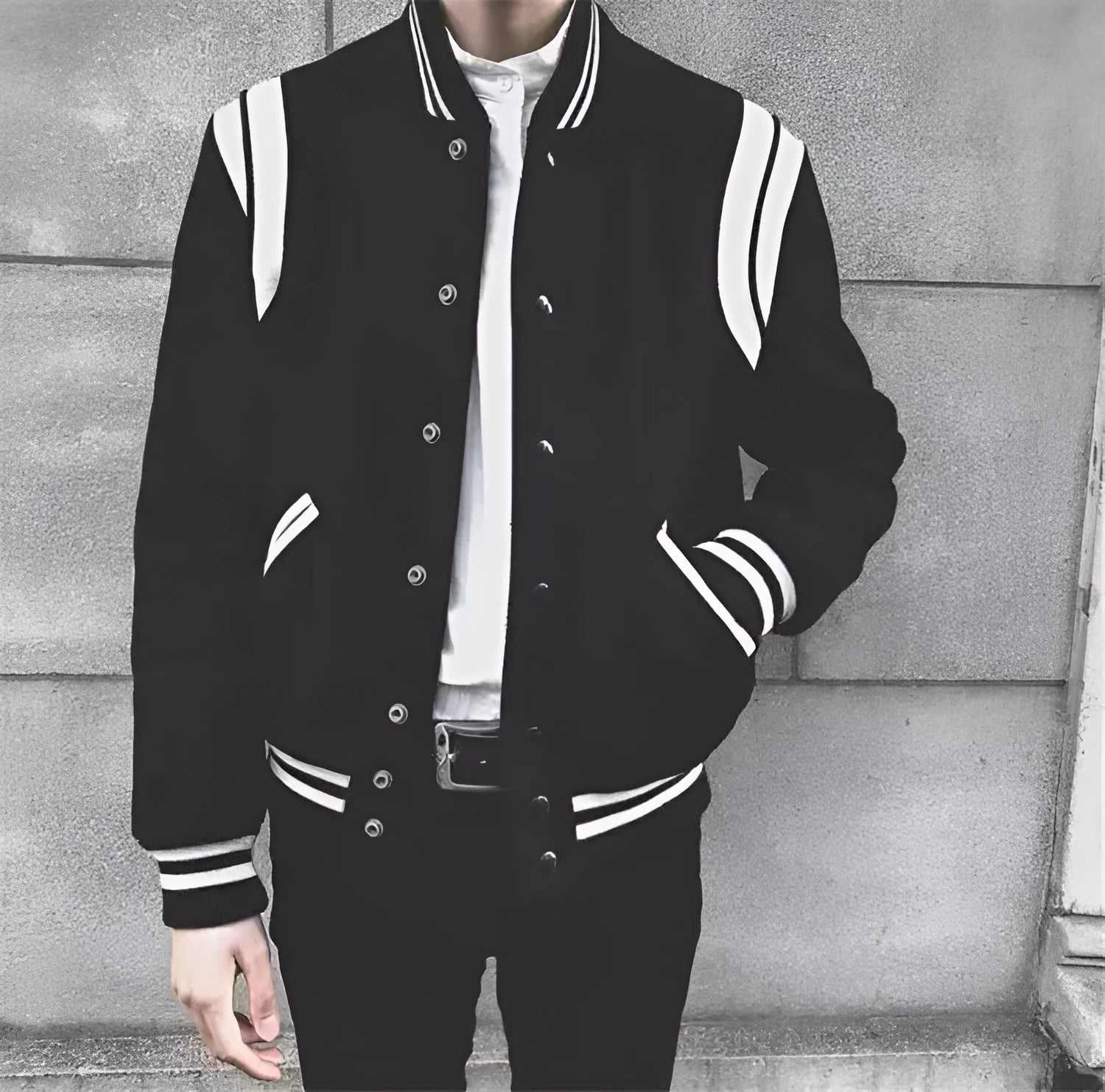 Men's aviator jacket with black and white stitching, cotton filling, extended length, available in black, grey, pure black