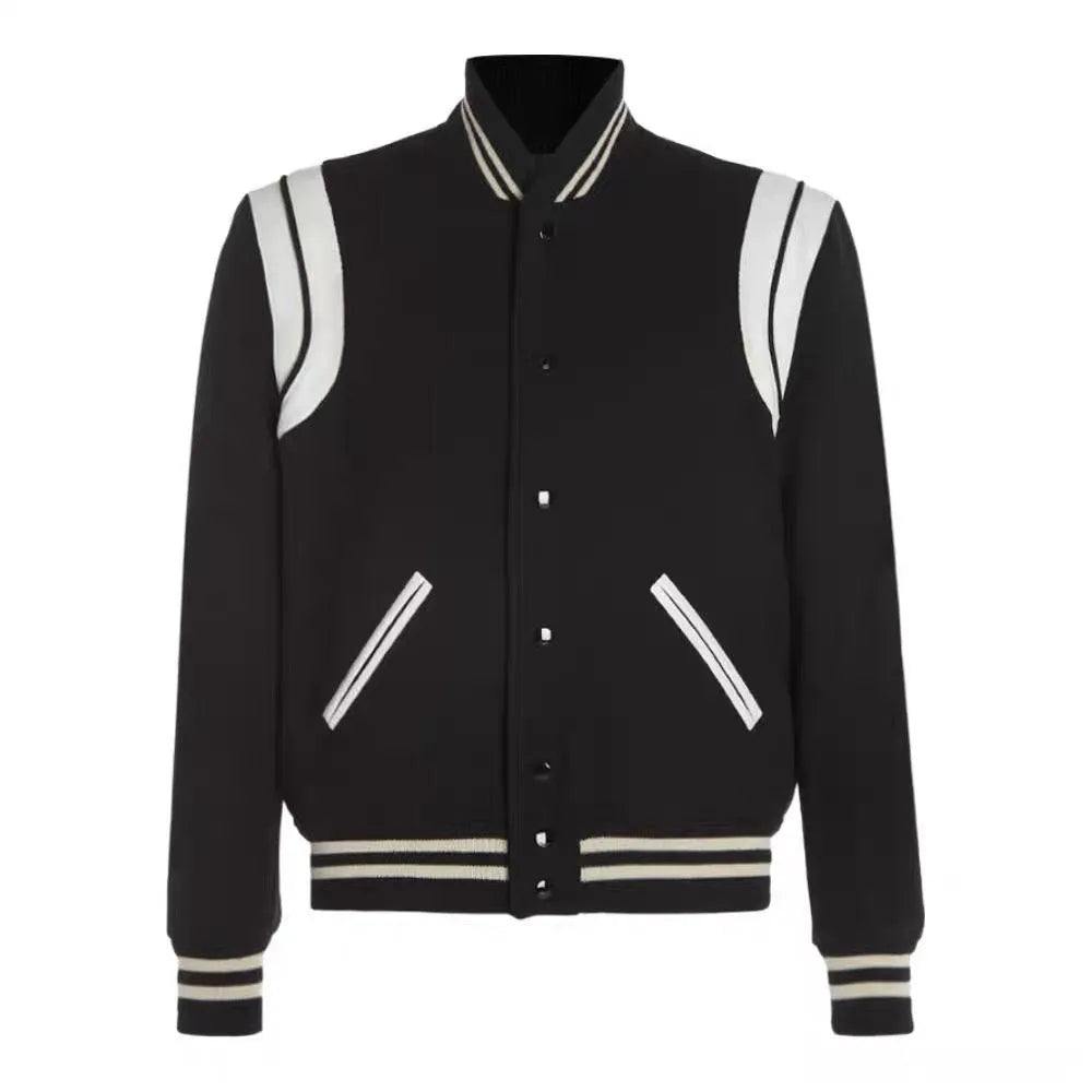 Men's aviator jacket with black and white stitching, cotton filling, extended length, available in black, grey, pure black