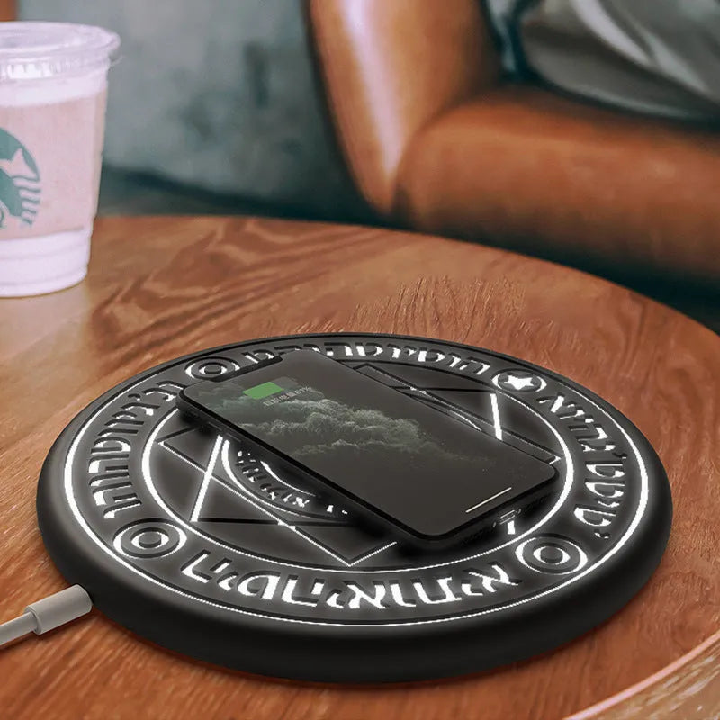 Square wireless charging pad with glowing magic array pattern design for smartphones