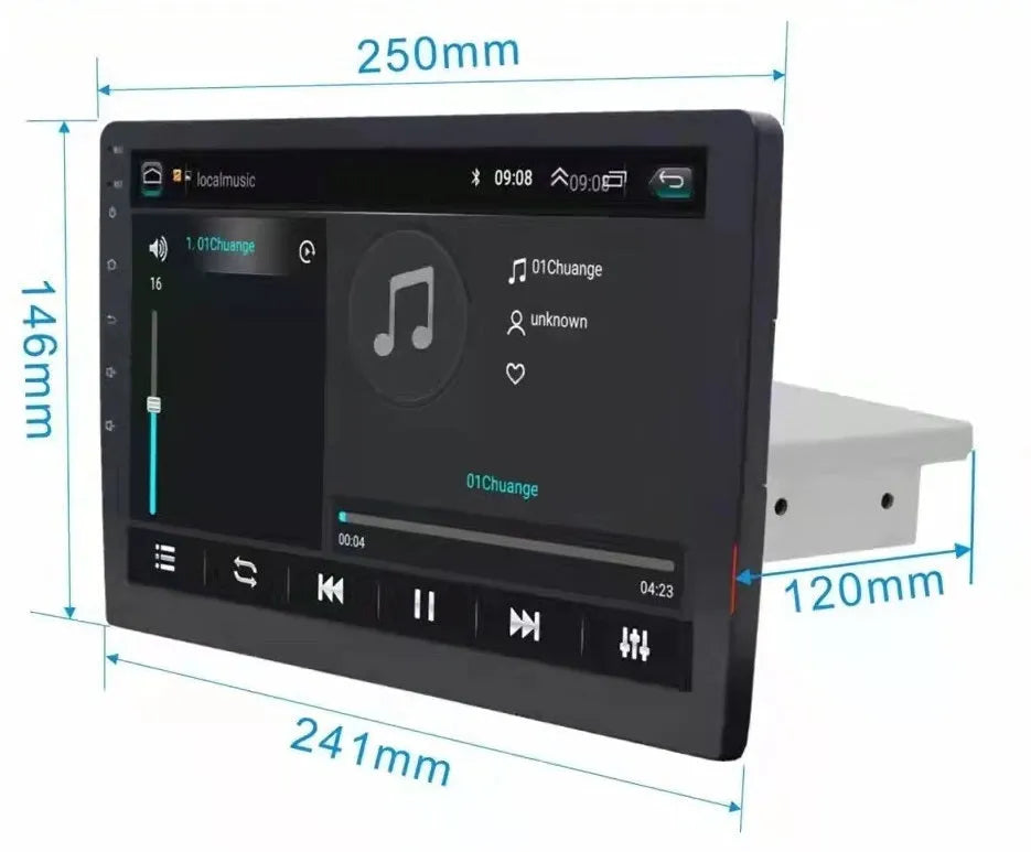 Black GM car navigator with large rotating LCD screen and Android system on dashboard