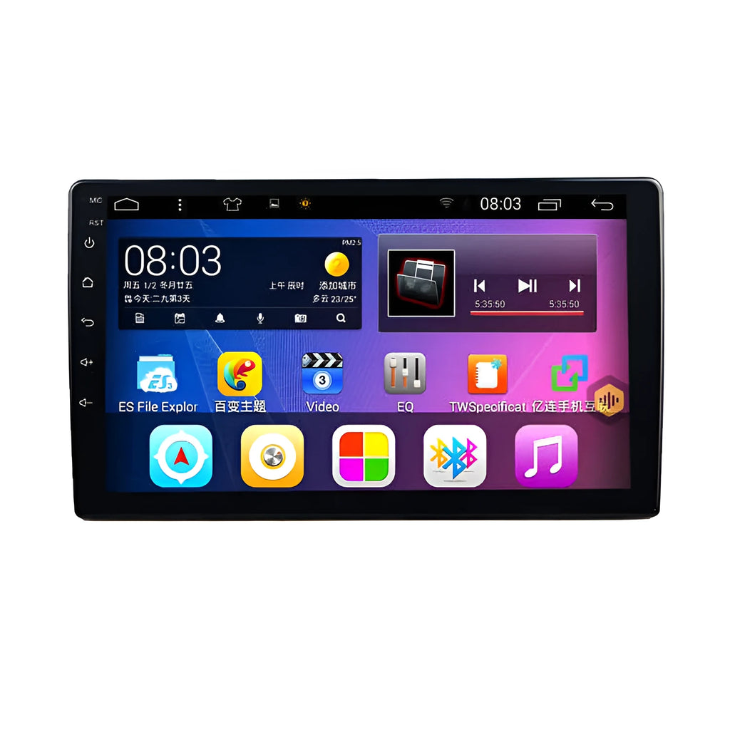 Black GM car navigator with large rotating LCD screen and Android system on dashboard
