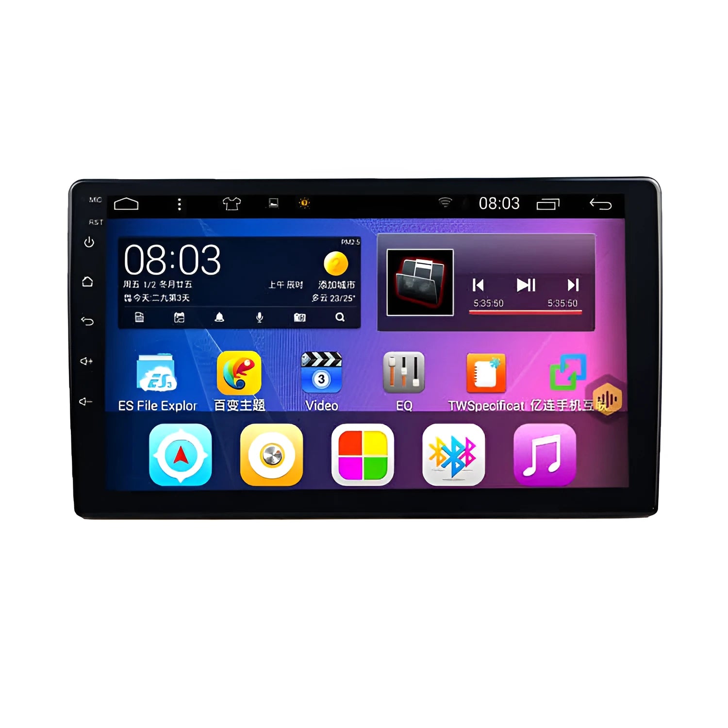 Black GM car navigator with large rotating LCD screen and Android system on dashboard