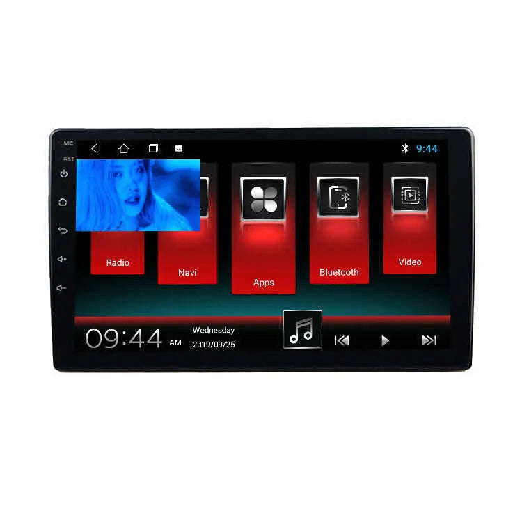 Black GM car navigator with large rotating LCD screen and Android system on dashboard
