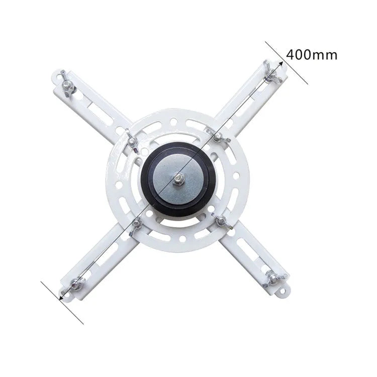 White electric projector lifting hanger with remote control for ceiling mounting.