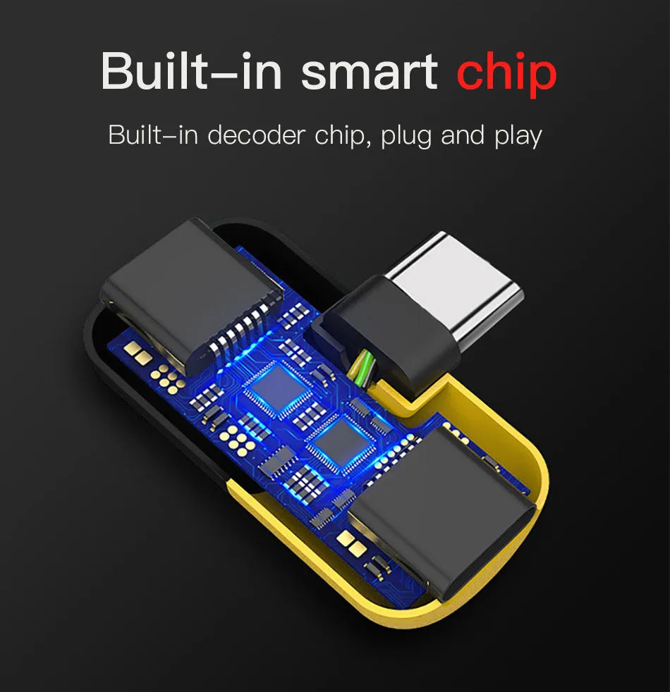 Blue Huawei phone charging case with 3.5mm audio adapter for simultaneous charging and headphone connection