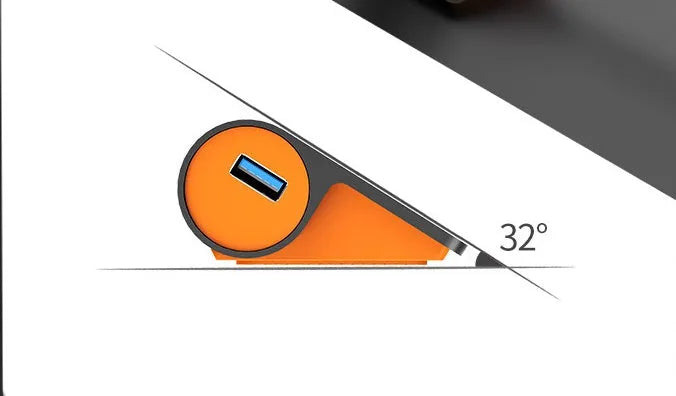 Dark grey and orange aluminium USB 3.1 laptop hub with four ports and 100cm cable