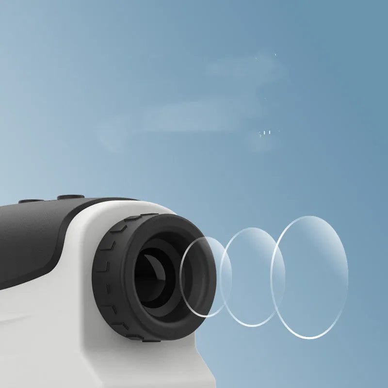 A laser ranging telescope for golf and outdoor distance measurement showing model options for 600m and 800m range.