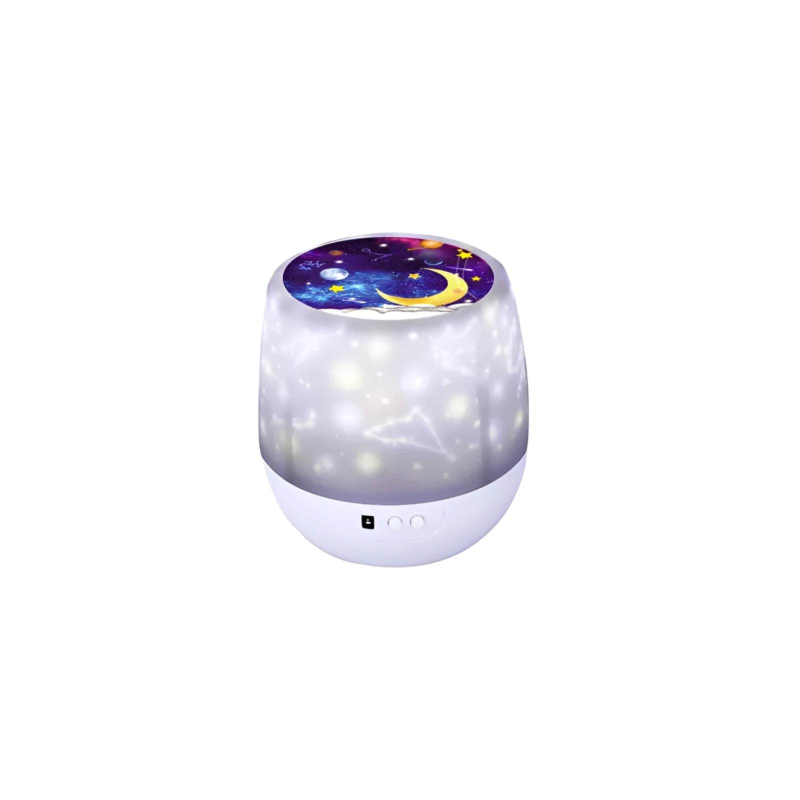 Projector night light displaying rotating star patterns on bedroom ceiling with remote control