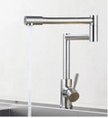 Silver stainless steel kitchen tap with 360-degree rotating spout and dual hot and cold controls