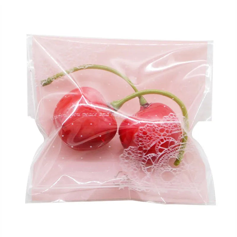 Pink self-adhesive plastic packaging bag showing UV printing and adhesive strip closure