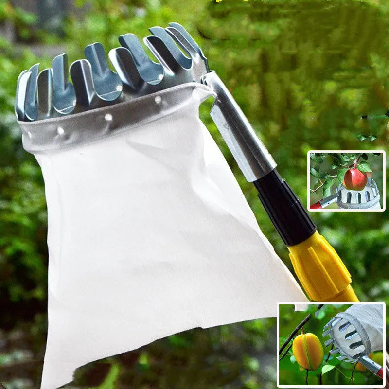 Orange cloth catcher basket fruit picker with aluminium pole for garden harvesting