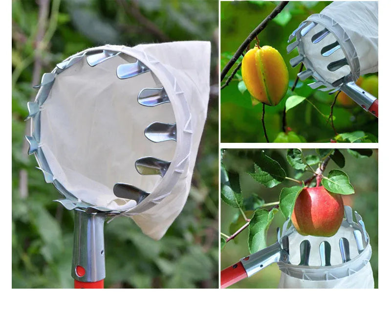 Orange cloth catcher basket fruit picker with aluminium pole for garden harvesting