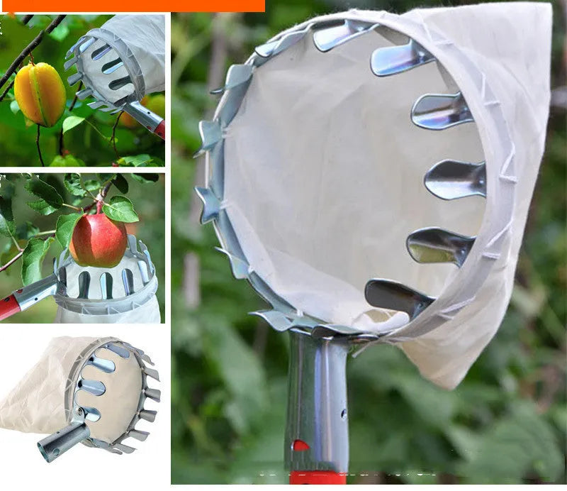 Orange cloth catcher basket fruit picker with aluminium pole for garden harvesting