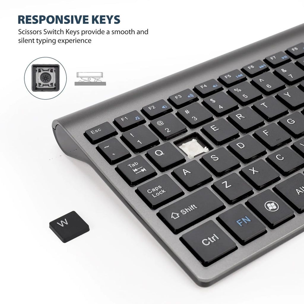 Wireless keyboard mini silent ultra-thin 104-key iron grey with Nano USB receiver stored on back