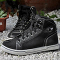 Motorcycle casual short boots for men in black or grey, showing breathable summer design and non-slip sole.