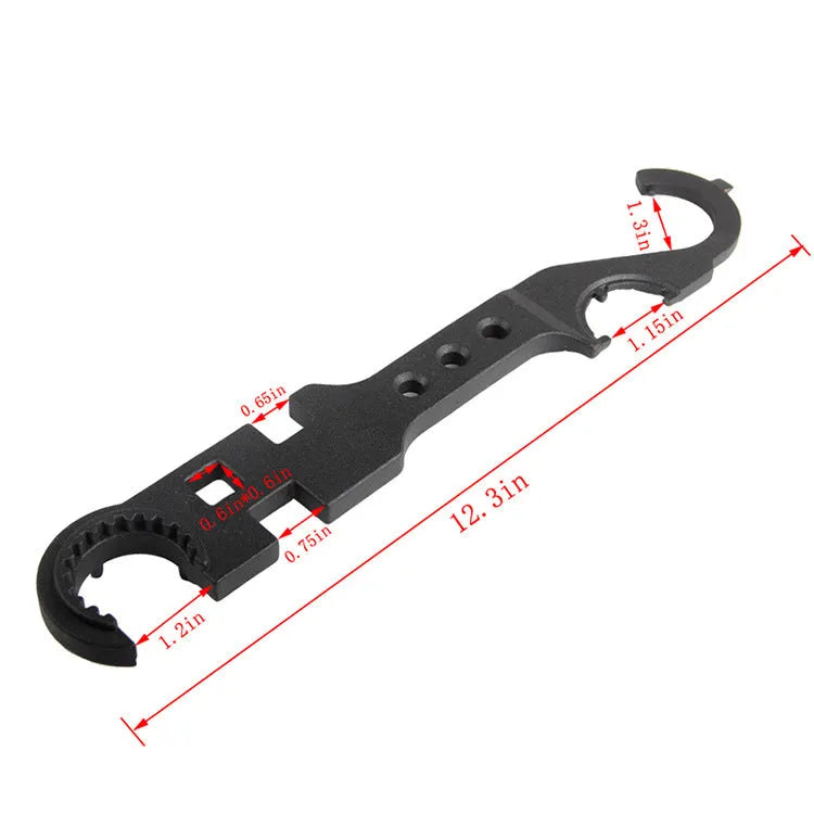 Black all-steel combination wrench for AR15 M4 maintenance on a neutral background.
