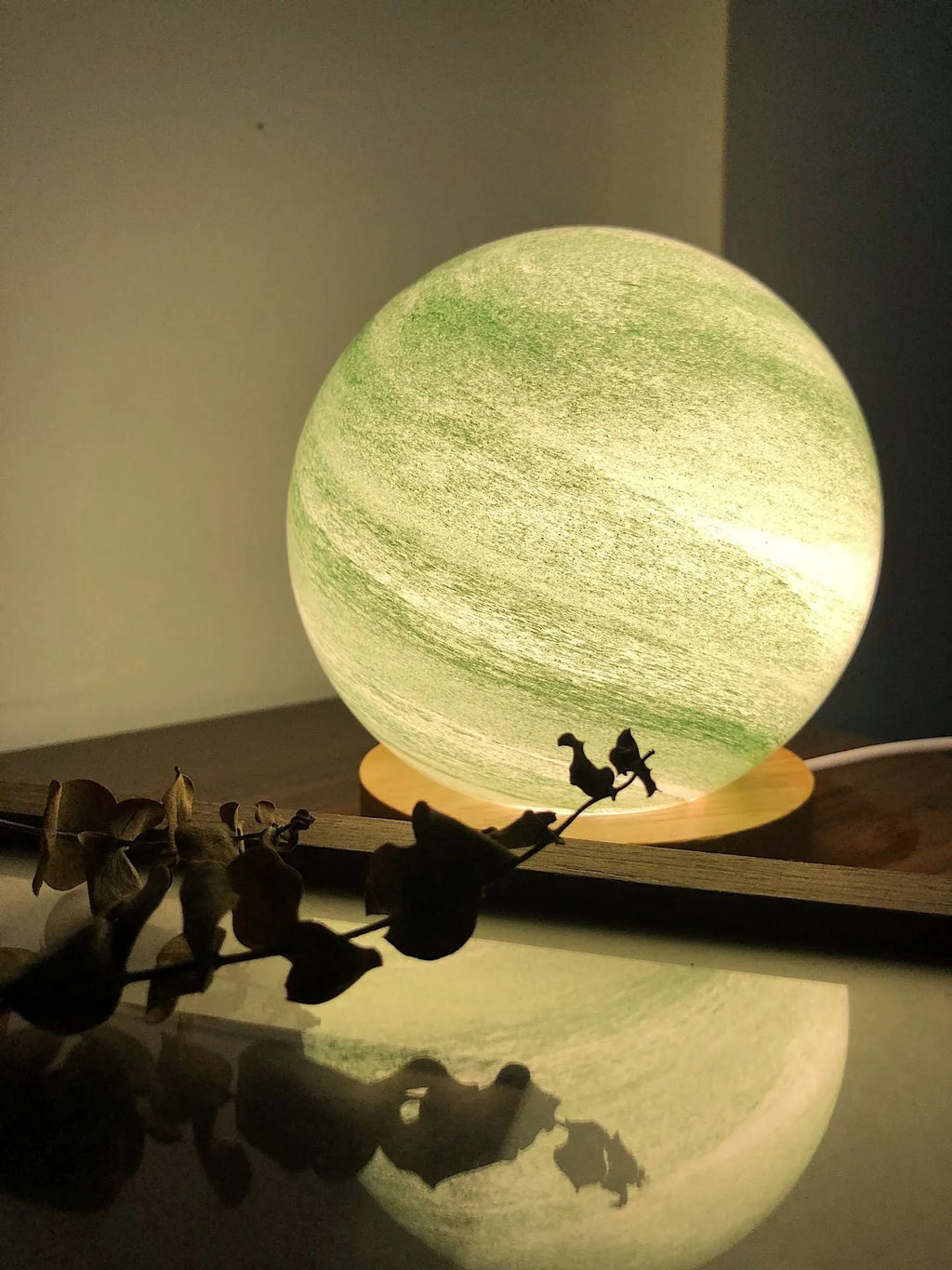 Nordic style USB bedside table lamp with glass shade in one of seven colour options