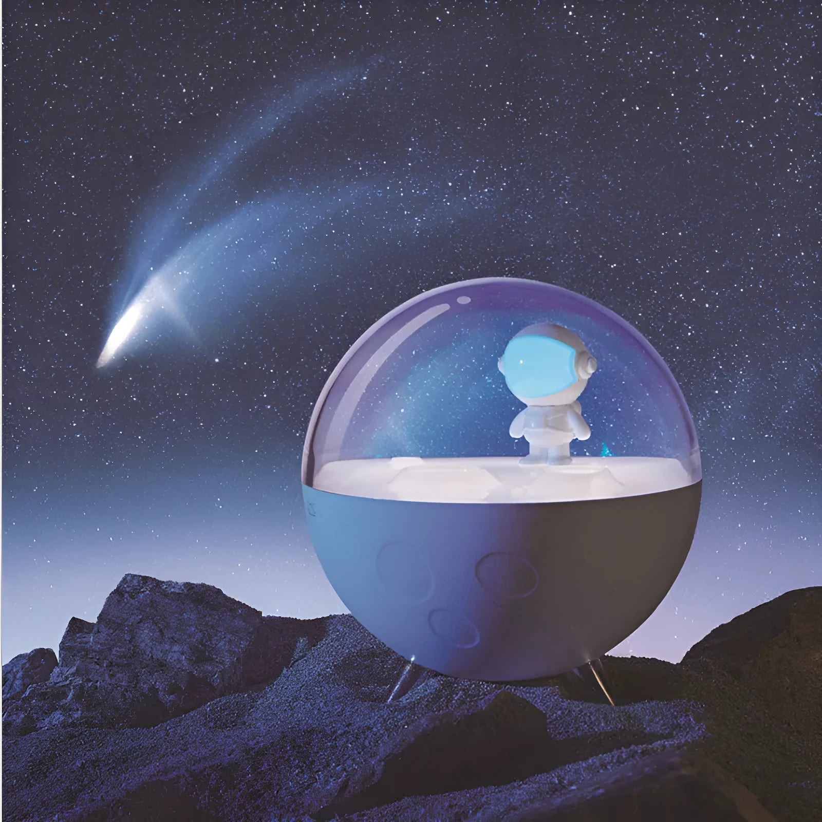 USB-powered cartoon night light with sleep aid option in blue or white colour