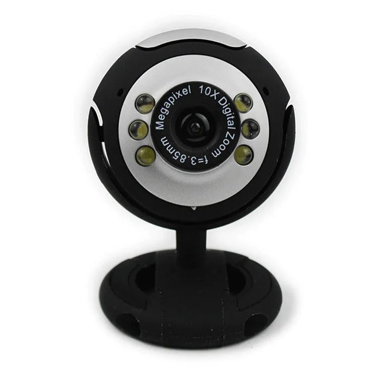 USB web camera with six white LED lights around the lens for night vision video calls