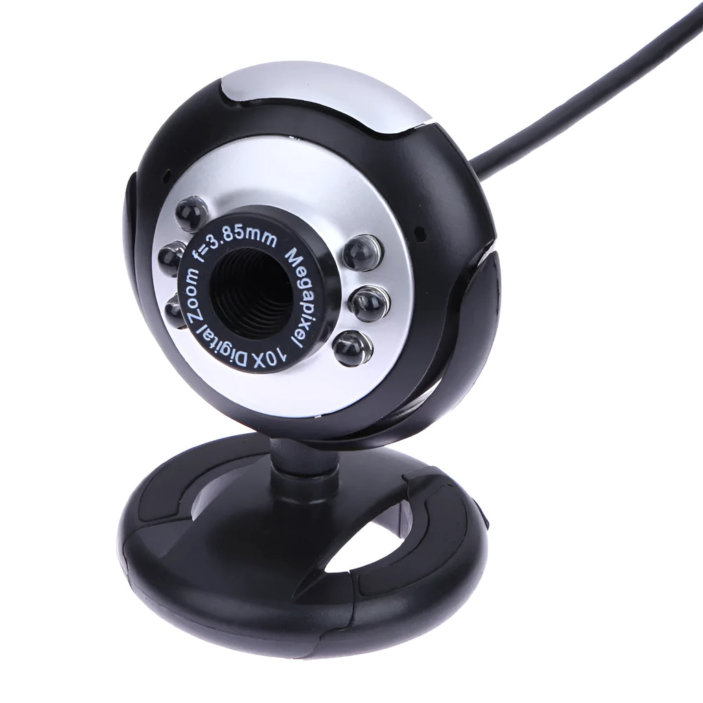 USB web camera with six white LED lights around the lens for night vision video calls