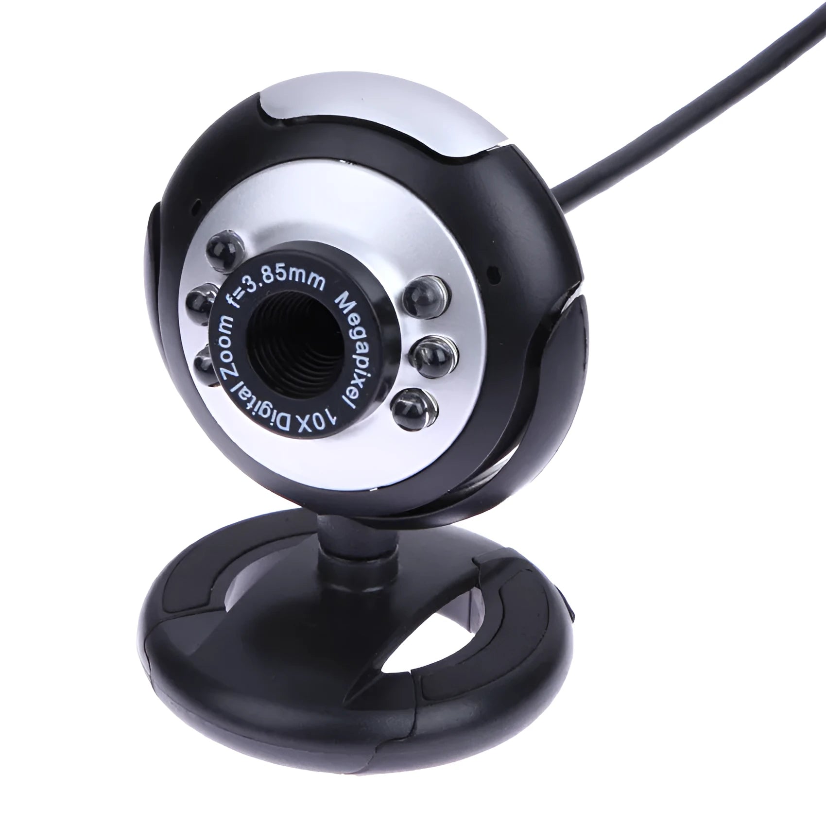 USB web camera with six white LED lights around the lens for night vision video calls