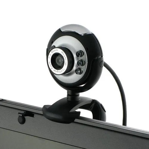 USB web camera with six white LED lights around the lens for night vision video calls