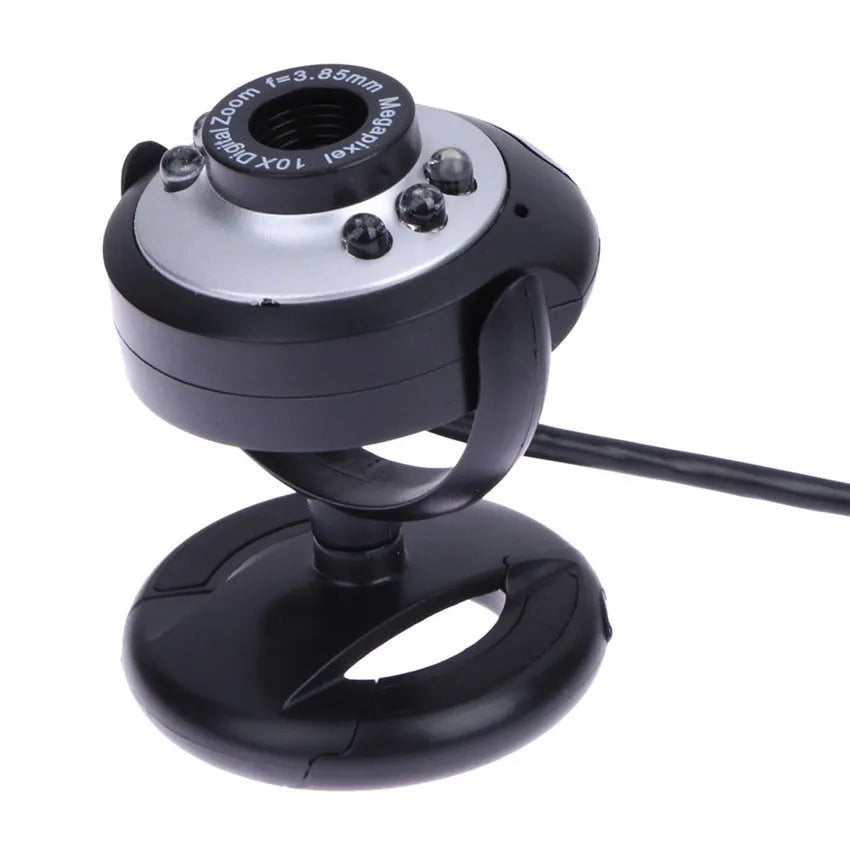 USB web camera with six white LED lights around the lens for night vision video calls