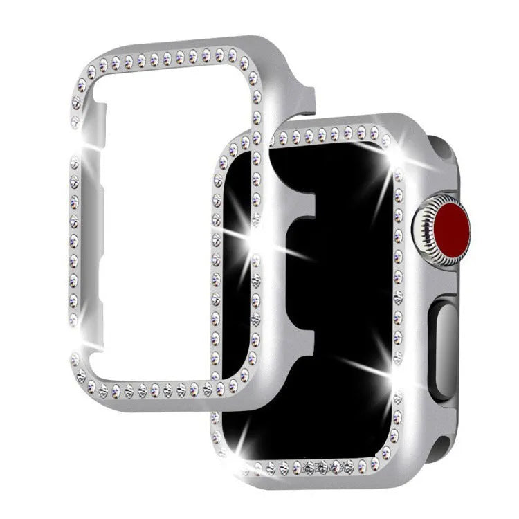 Aluminium alloy Apple Watch case with diamond detail in silver, black, rose gold, rose pink, and gold colours.