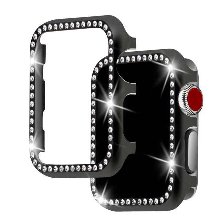 Aluminium alloy Apple Watch case with diamond detail in silver, black, rose gold, rose pink, and gold colours.