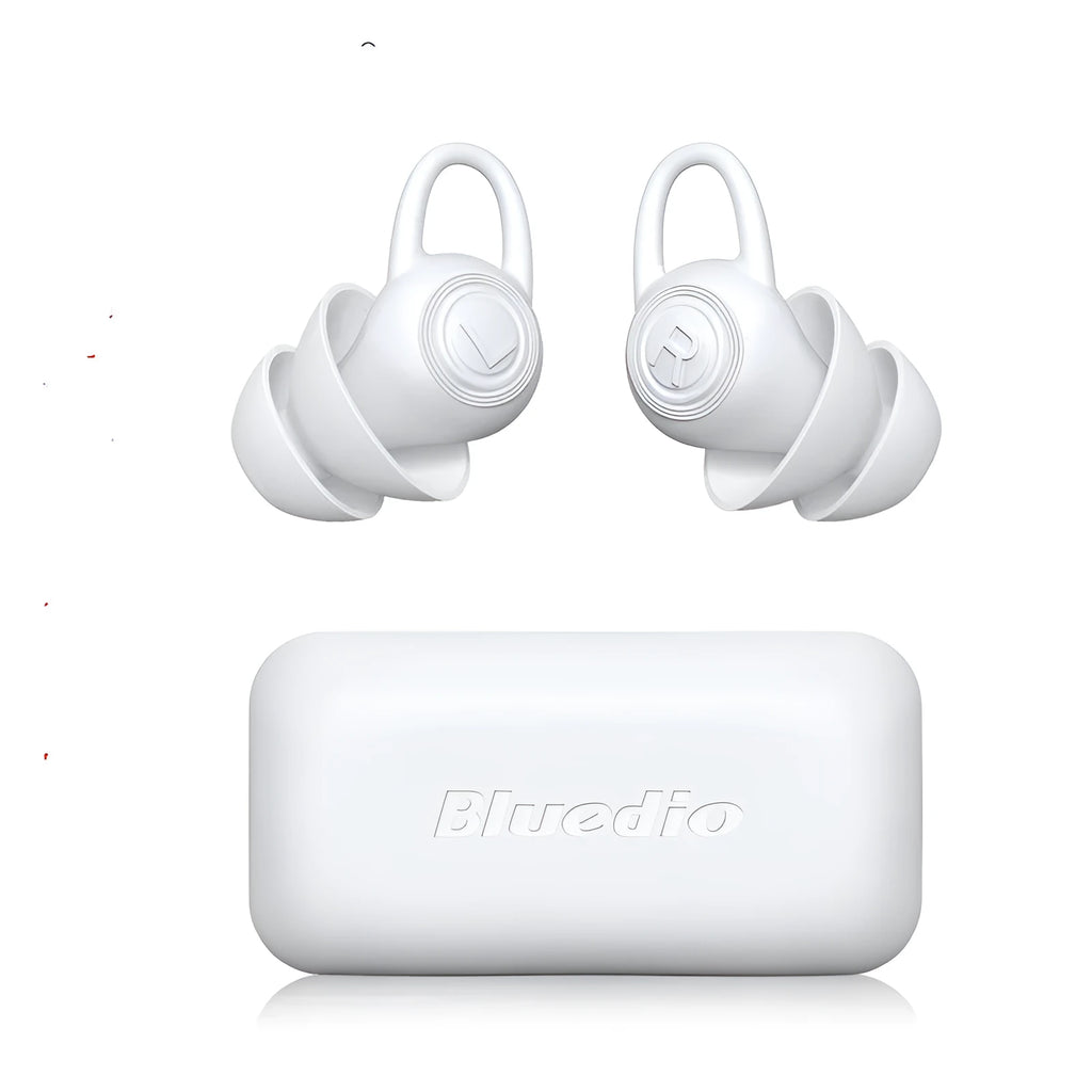 White soft silicone noise reduction ear plug presented on its independent packaging.