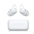 White soft silicone noise reduction ear plug presented on its independent packaging.