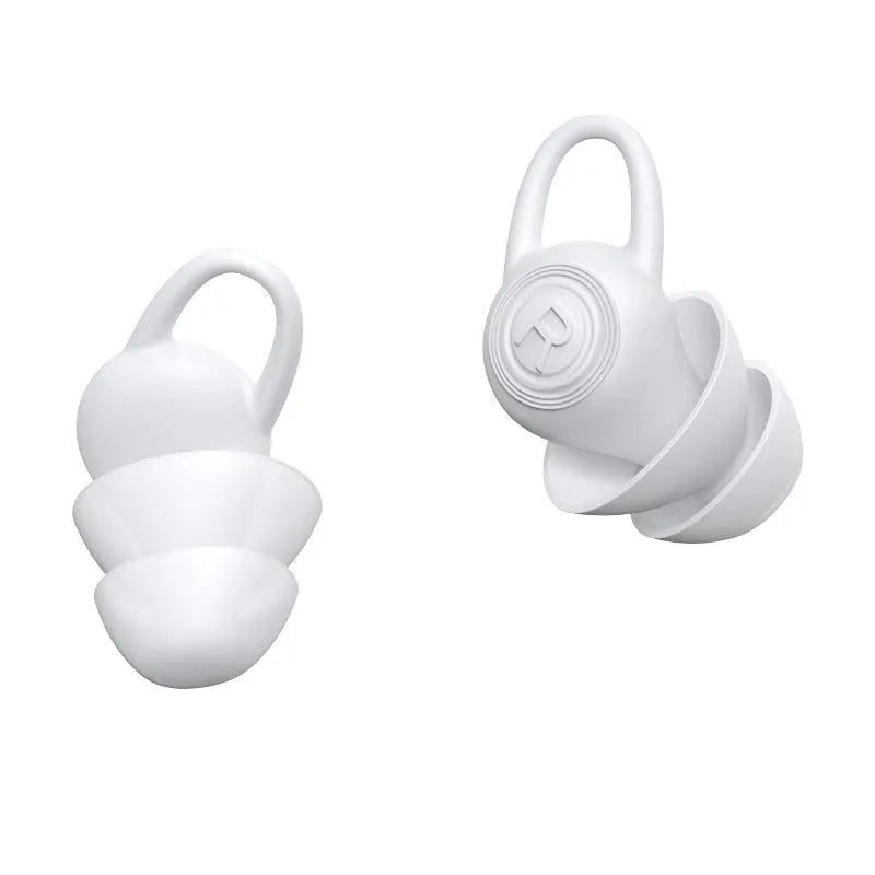 White soft silicone noise reduction ear plug presented on its independent packaging.