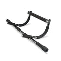 Black steel wall-mounted pull-up bar with tension bar attached, showing its compact frame dimensions.