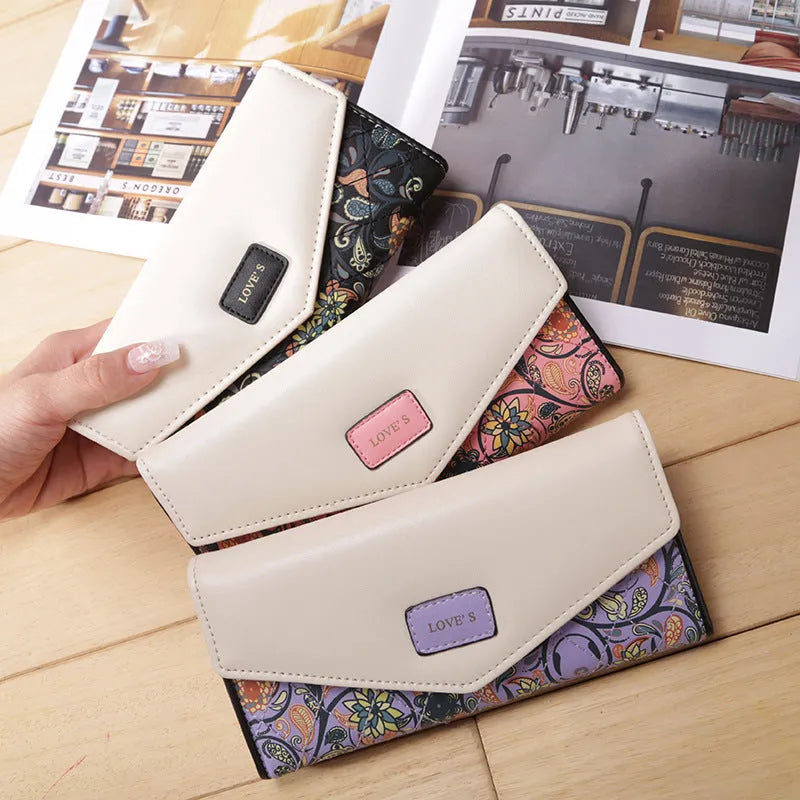 BIRDS women's PU leather wallet with embroidered flowers in horizontal square shape