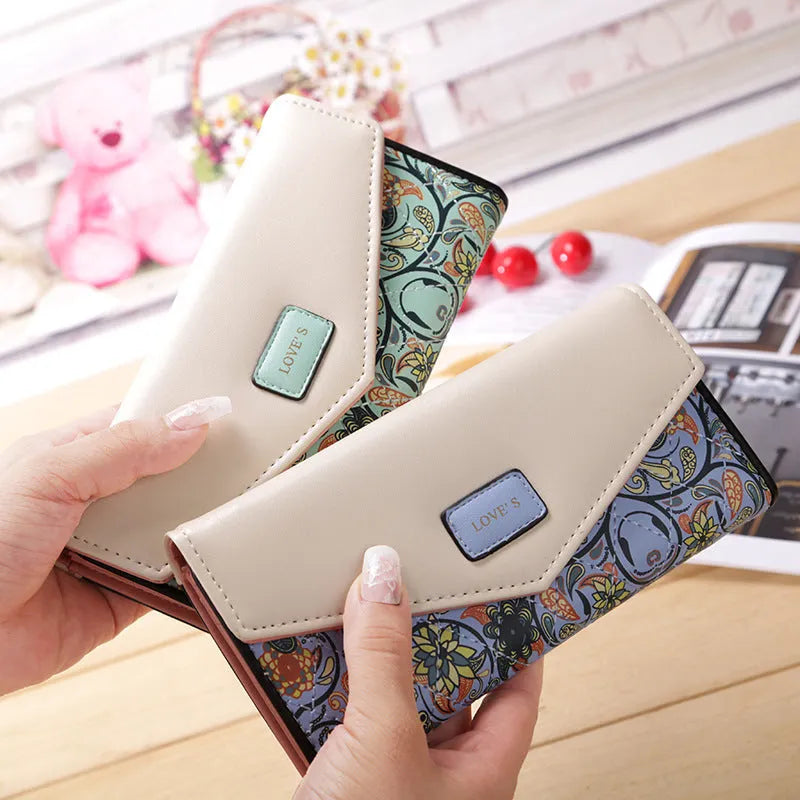 BIRDS women's PU leather wallet with embroidered flowers in horizontal square shape