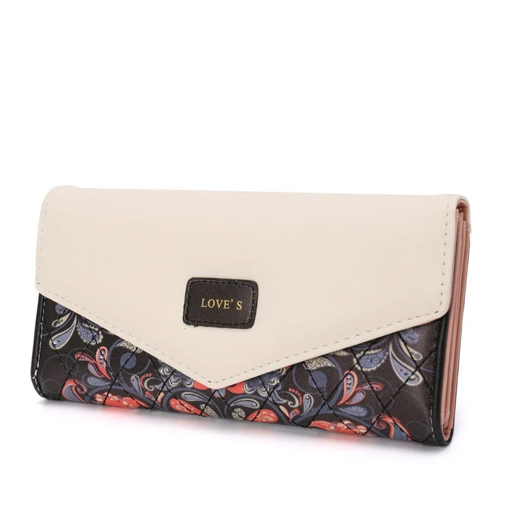 BIRDS women's PU leather wallet with embroidered flowers in horizontal square shape